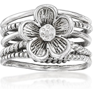 image:imageRossSimons Sterling Silver MultiRow Flower RingNo Gemstone