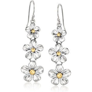 image:imageRossSimons Sterling Silver and 18kt Gold Over Sterling Graduated Flower Drop Earrings