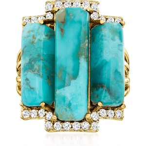 image:imageRossSimons Turquoise and 80 ct tw White Topaz Ring in 18kt Gold Over SterlingCreated Turquoise