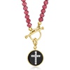 image:imageRossSimons 011 ct tw LabGrown Diamond Cross Charm With Black Agate in 18kt Gold Over Sterling