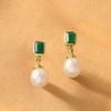 image:imageRossSimons 130 ct tw Emerald and 859mm Cultured Pearl Drop Earrings in 18kt Gold Over Sterling