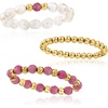 image:imageRossSimons 34mm Cultured Pearl and 335mm Pink Tourmaline Bead Jewelry Set 3 Stretch Rings With 10kt Yellow Gold