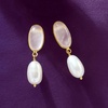 image:imageRossSimons 8x13mm Cultured Pearl and 700 ct tw Rose Quartz Drop Earrings in 18kt Gold Over Sterling