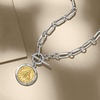 image:imageRossSimons Italian Sterling Silver and 18kt Gold Over Sterling DoubleSided Replica Lira Coin Paper Clip Link Toggle NecklaceNo Gemstone