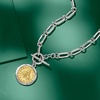 image:imageRossSimons Italian Sterling Silver and 18kt Gold Over Sterling DoubleSided Replica Lira Coin Paper Clip Link Toggle NecklaceNo Gemstone