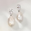 image:imageRossSimons RhodiumPlated Drop Earrings With 400 ct tw Czs and 1314mm Cultured Baroque Pearls