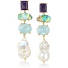 image:imageRossSimons 1213mm Cultured Pearl 1000 ct tw Aquamarine and 650 ct tw Sapphire Drop Earrings With Black Abalone Shell in 18kt Gold Over Sterling