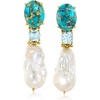 image:imageRossSimons 1213mm Cultured Pearl and 280 ct tw Sky Blue Topaz Drop Earrings With Turquoise in 18kt Gold Over Sterling