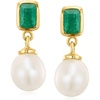 image:imageRossSimons 130 ct tw Emerald and 859mm Cultured Pearl Drop Earrings in 18kt Gold Over Sterling