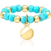image:imageRossSimons 335mm Turquoise and 10kt Yellow Gold Bead Stretch Ring With Disc CharmCreated Turquoise