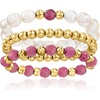 image:imageRossSimons 34mm Cultured Pearl and 335mm Pink Tourmaline Bead Jewelry Set 3 Stretch Rings With 10kt Yellow Gold