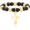 image:imageRossSimons 3mm Onyx and 10kt Yellow Gold Bead Stretch Ring With Cross CharmOnyx