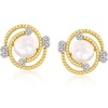 image:imageRossSimons 775mm Cultured Pearl and 14 ct tw Diamond Swirl Earrings in 18kt Gold Over Sterling