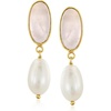 image:imageRossSimons 8x13mm Cultured Pearl and 700 ct tw Rose Quartz Drop Earrings in 18kt Gold Over Sterling