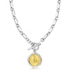 image:imageRossSimons Italian Sterling Silver and 18kt Gold Over Sterling DoubleSided Replica Lira Coin Paper Clip Link Toggle NecklaceNo Gemstone