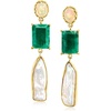 image:imageRossSimons Opal 8x26mm Cultured Baroque Pearl and 1700 ct tw Emerald Drop Earrings in 18kt Gold Over Sterling