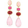 image:imageRossSimons Pink Opal 4980 ct tw Multicolored Quartz and 1400 ct tw Ruby Drop Earrings in 18kt Gold Over Sterling