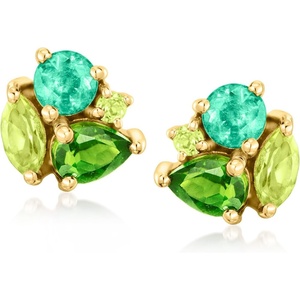 image:imagePure Collection by RossSimons 073 ct tw Tonal Green MultiGemstone Earrings in 14kt Yellow Gold