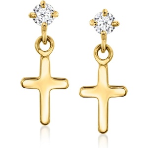 image:imagePure Collection by RossSimons 14kt Yellow Gold Cross Earrings With LabGrown Diamonds