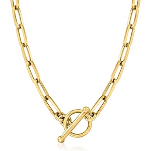 image:imagePure Collection by RossSimons 4mm 14kt Yellow Gold Paper Clip Link Toggle NecklaceNo Gemstone