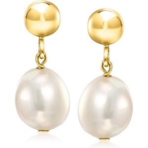 image:imagePure Collection by RossSimons 56mm Cultured Baroque Pearl and 14kt Yellow Gold Bead Drop Earrings
