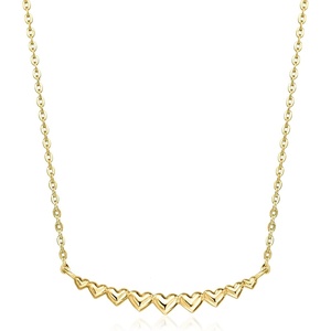 image:imagePure Collection by RossSimons Italian 10kt Yellow Gold Curved Bar Hearts NecklaceNo Gemstone