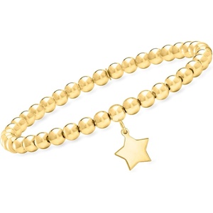 image:imagePure Collection by RossSimons Italian 5mm 18kt Gold Over Sterling Bead Stretch Bracelet With Star Charmno gemstone