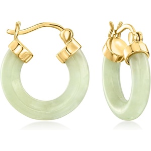 image:imagePure Collection by RossSimons Jade Hoop Earrings in 18kt Gold Over Sterling