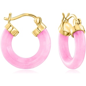 image:imagePure Collection by RossSimons Pink Jade Hoop Earrings in 18kt Gold Over Sterling