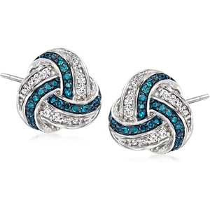 image:imageRossSimons 015 ct tw Blue and White Diamond Love Knot Earrings in Sterling Silver