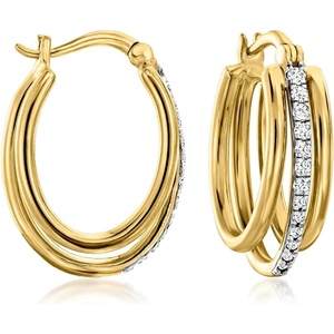 image:imageRossSimons 015 ct tw Diamond TripleHoop Earrings in 18kt Gold Over Sterling