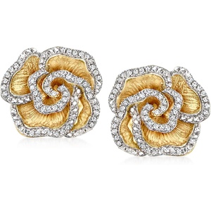 image:imageRossSimons 020 ct tw Diamond Flower Earrings in 18kt Gold Over Sterling