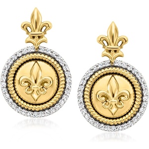 image:imageRossSimons 025 ct tw Diamond FleurDeLis Drop Earrings in 18kt Gold Over Sterling