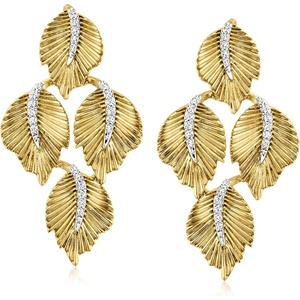 image:imageRossSimons 025 ct tw Diamond Leaf Drop Earrings in 18kt Gold Over Sterling