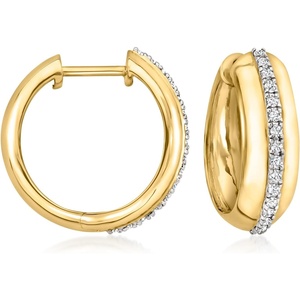 image:imageRossSimons 025 ct tw Diamond Striped Hoop Earrings in 18kt Yellow Gold