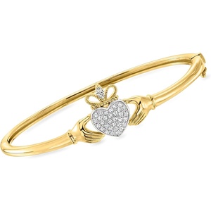 image:imageRossSimons 026 ct tw LabGrown Diamond Claddagh Bangle Bracelet in 18kt Gold Over Sterling and Sterling Silver 7 inches
