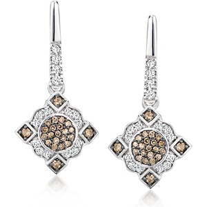 image:imageRossSimons 035 ct tw White and Brown Diamond VintageStyle Drop Earrings in Sterling Silver