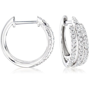 image:imageRossSimons 050 ct tw Diamond 3Row Hoop Earrings in Sterling Silver
