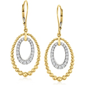 image:imageRossSimons 050 ct tw Diamond DoubleOval Beaded Drop Earrings in 18kt Gold Over Sterling