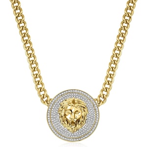 image:imageRossSimons 075 ct tw Pave Diamond Lion Medallion Necklace in 18kt Gold Over Sterling 1825 inches
