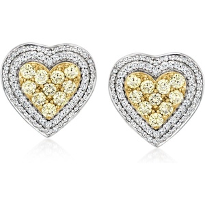 image:imageRossSimons 085 ct tw White and Yellow Diamond Heart Earrings in Sterling Silver