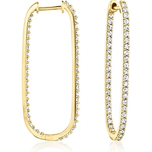 image:imageRossSimons 100 ct tw Diamond InsideOutside Paper Clip Link Hoop Earrings in 14kt Yellow Gold