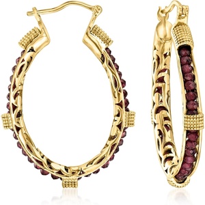 image:imageRossSimons 1000 ct tw Garnet Bead Hoop Earrings in 18kt Gold Over Sterling