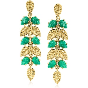 image:imageRossSimons 1200 ct tw Emerald Leaf Drop Earrings in 18kt Gold Over Sterling