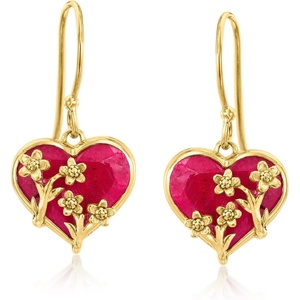 image:imageRossSimons 1200 ct tw Ruby Heart and Floral Drop Earrings in 18kt Gold Over Sterling