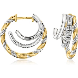 image:imageRossSimons 130 ct tw White Topaz MultiHoop Earrings in Sterling Silver and 18kt Gold Over Sterling