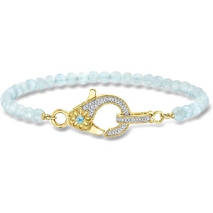 image:imageRossSimons 1400 ct tw Aquamarine Bead and 11 ct tw Diamond Lobster Clasp Bracelet With Single Swiss Blue Topaz in 18kt Gold Over Sterlingaquamarine