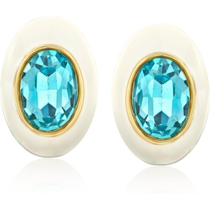 image:imageRossSimons 14kt Yellow GoldPlated Earrings With Simulated Swiss Blue Topaz and White Enamel
