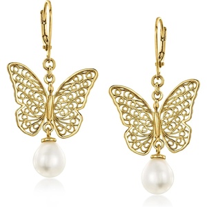 image:imageRossSimons 14kt Yellow GoldPlated Filigree Butterfly Drop Earrings With 885mm Cultured Pearls