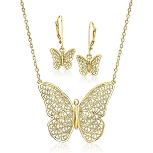 image:imageRossSimons 14kt Yellow GoldPlated Jewelry Set Butterfly Drop Earrings and Necklace 18 inches